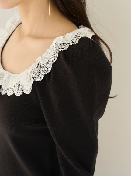 【USAGI ONLINE/ZOZOTOWN限定】フリルネックニットプルオーバー