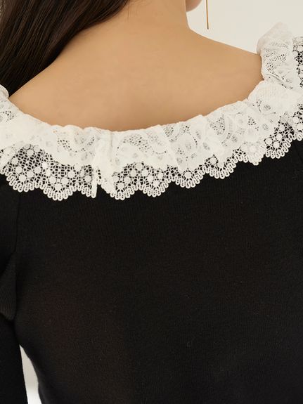 【USAGI ONLINE/ZOZOTOWN限定】フリルネックニットプルオーバー