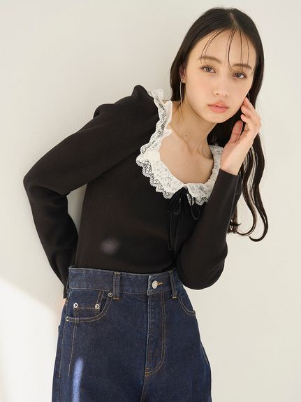 【USAGI ONLINE/ZOZOTOWN限定】フリルネックニットプルオーバー