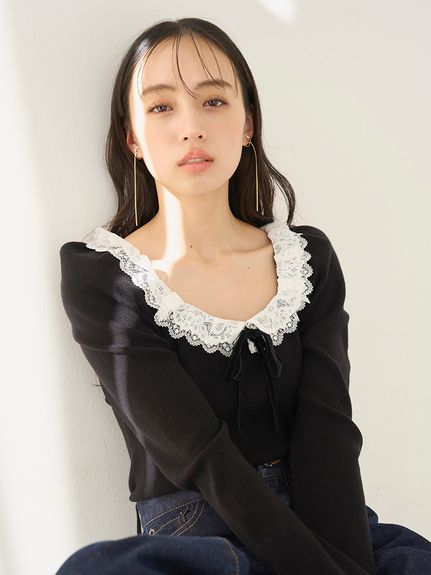 【USAGI ONLINE/ZOZOTOWN限定】フリルネックニットプルオーバー