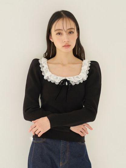 【USAGI ONLINE/ZOZOTOWN限定】フリルネックニットプルオーバー