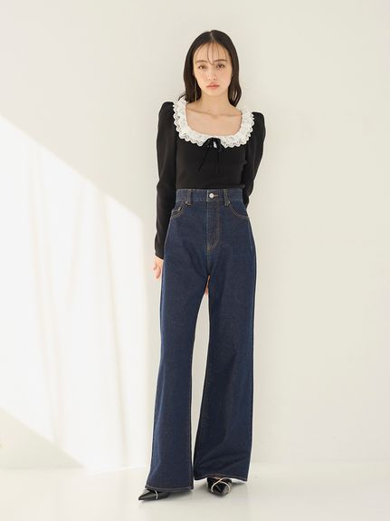 【USAGI ONLINE/ZOZOTOWN限定】フリルネックニットプルオーバー
