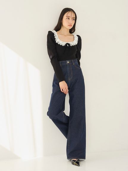 【USAGI ONLINE/ZOZOTOWN限定】フリルネックニットプルオーバー