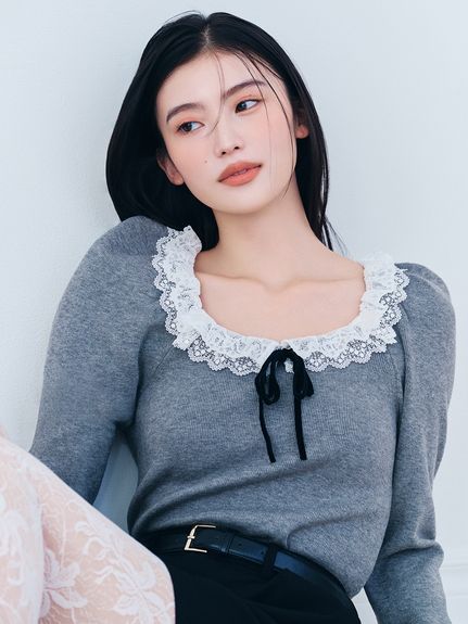 【USAGI ONLINE/ZOZOTOWN限定】フリルネックニットプルオーバー