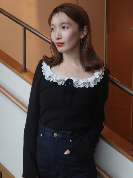 【USAGI ONLINE/ZOZOTOWN限定】フリルネックニットプルオーバー