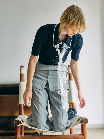 レースボウタイニットプルオーバー