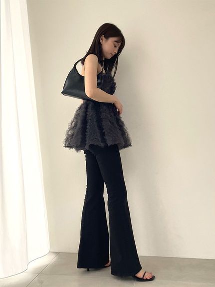 チュール刺繍ベアペプラムトップス