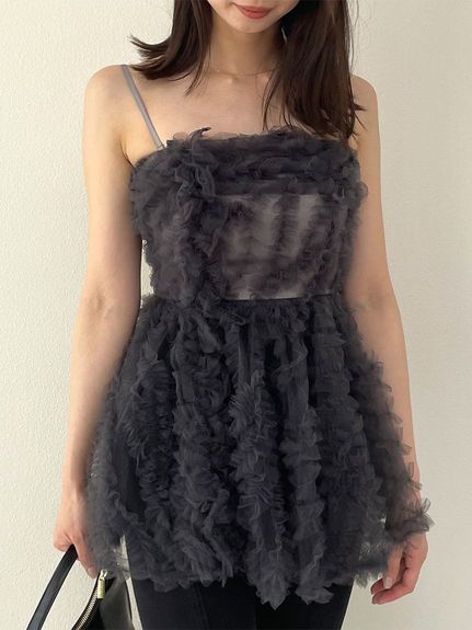 チュール刺繍ベアペプラムトップス
