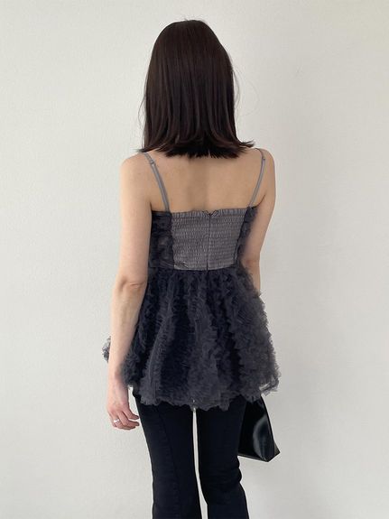 チュール刺繍ベアペプラムトップス