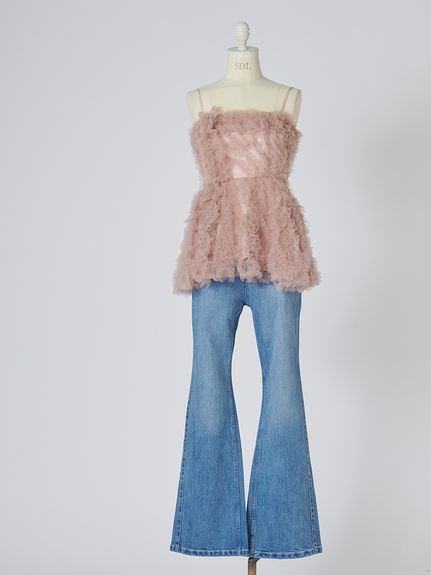 チュール刺繍ベアペプラムトップス
