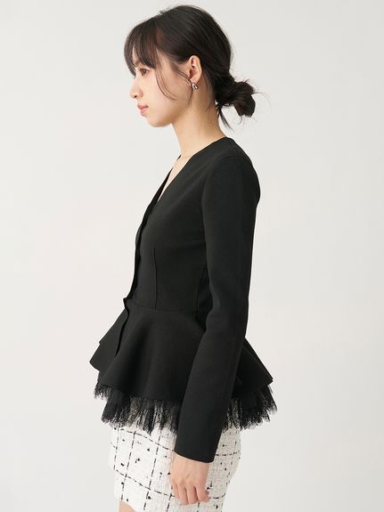 ペプラムニットジャケット