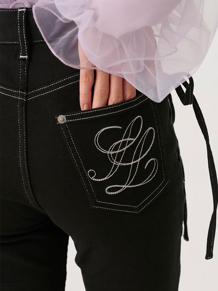 【00サイズあり】リボンレースアップデニムパンツ