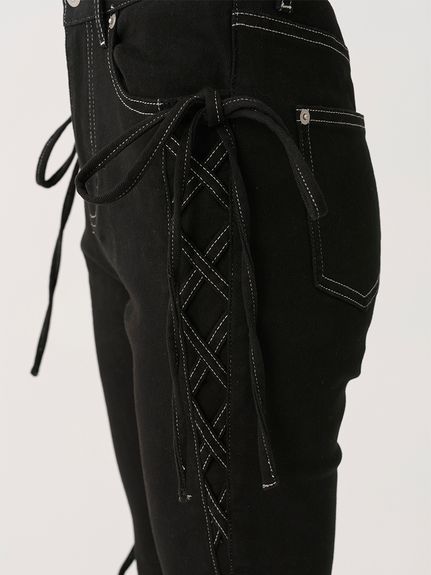 【00サイズあり】リボンレースアップデニムパンツ