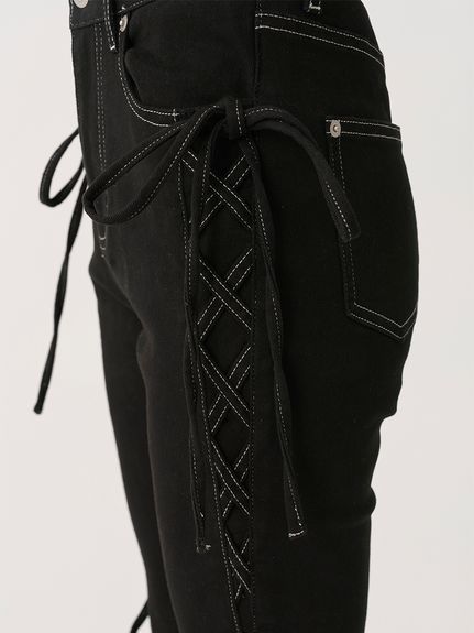 【00サイズあり】リボンレースアップデニムパンツ