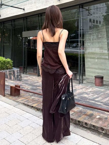 【セットアップ対応】レースディティールベロアパンツ