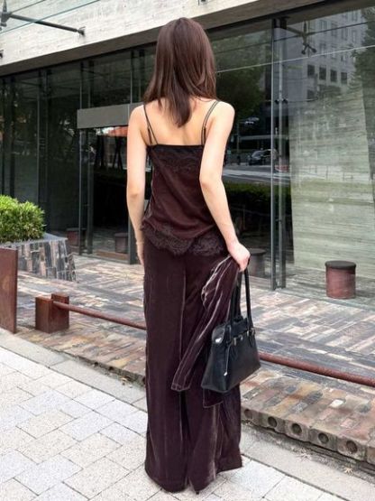 【セットアップ対応】レースディティールベロアパンツ