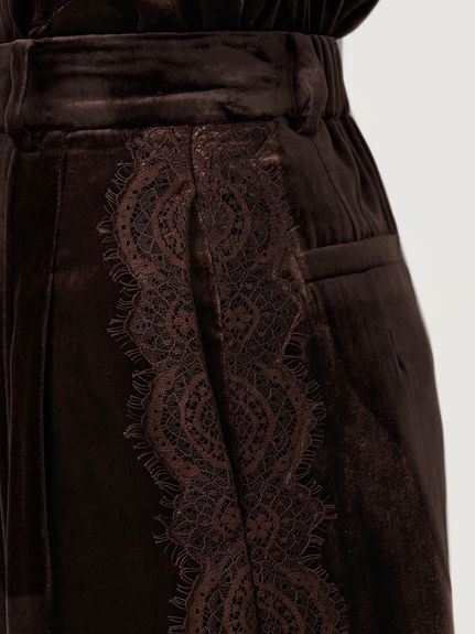【セットアップ対応】レースディティールベロアパンツ