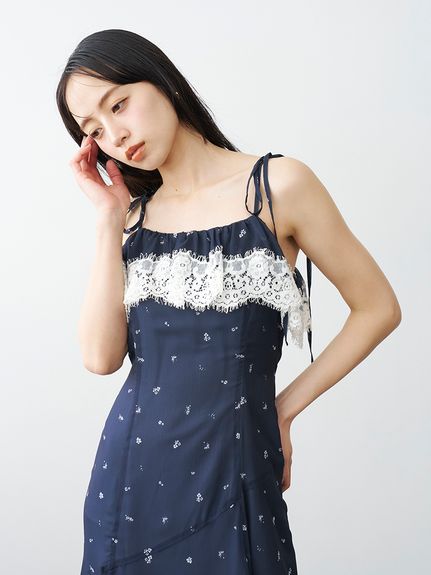 レースフリルチェックキャミワンピース