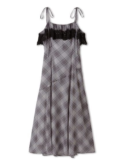 レースフリルチェックキャミワンピース