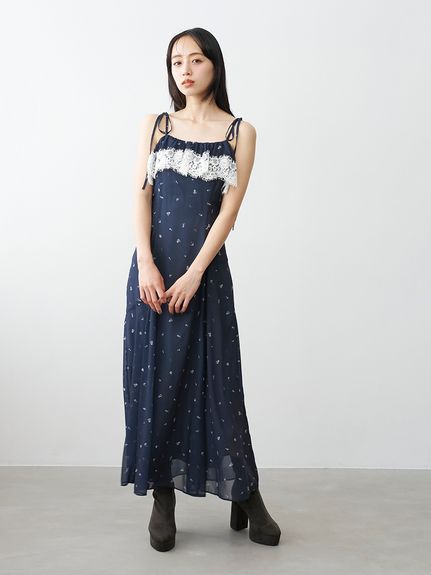 レースフリルチェックキャミワンピース