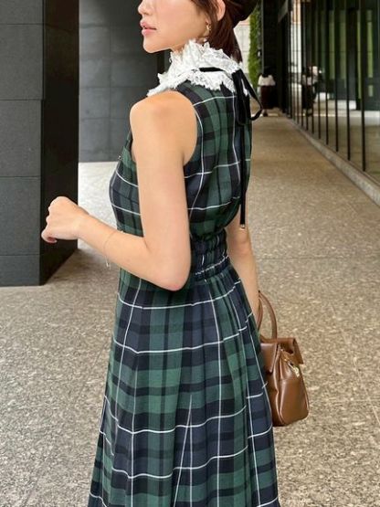 レースカラーアメスリチェックワンピース