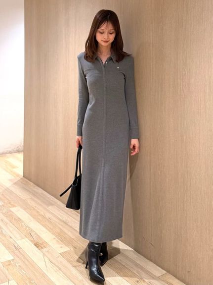 コットンモダールポロロングワンピース