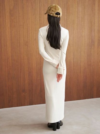 コットンモダールポロロングワンピース