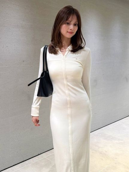 コットンモダールポロロングワンピース