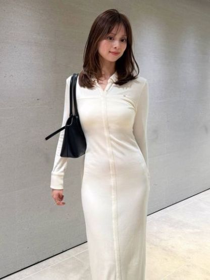 コットンモダールポロロングワンピース