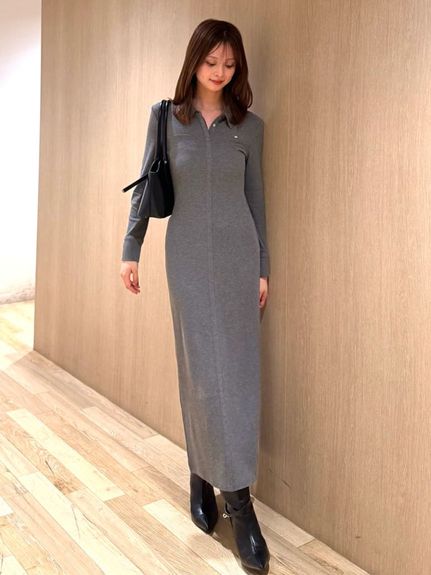 コットンモダールポロロングワンピース
