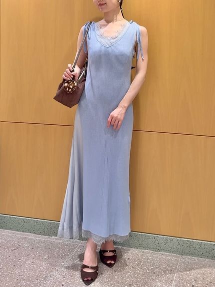 レーストリムレイヤードニットワンピース