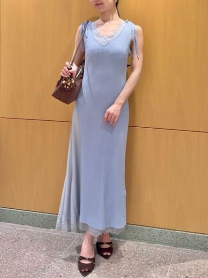 レーストリムレイヤードニットワンピース