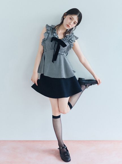 【WEB限定カラーあり】フリルボウタイノースリブラウス
