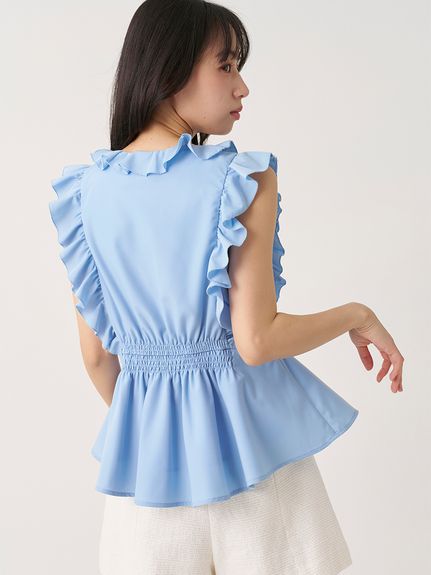 【WEB限定カラーあり】フリルボウタイノースリブラウス
