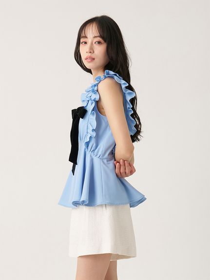 【WEB限定カラーあり】フリルボウタイノースリブラウス