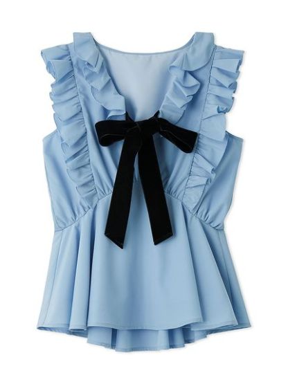 【WEB限定カラーあり】フリルボウタイノースリブラウス