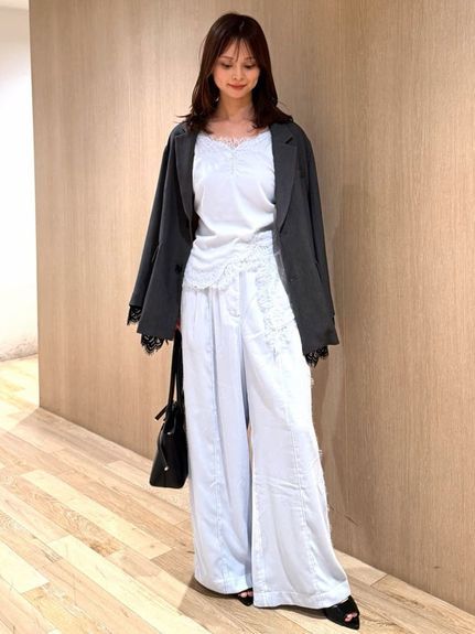 【セットアップ対応】レースディティールベロアパンツ