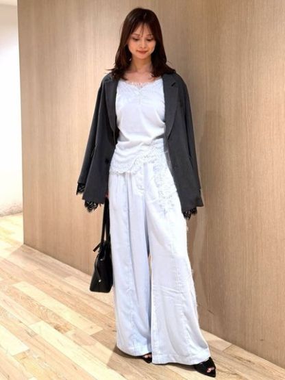 【セットアップ対応】レースディティールベロアパンツ