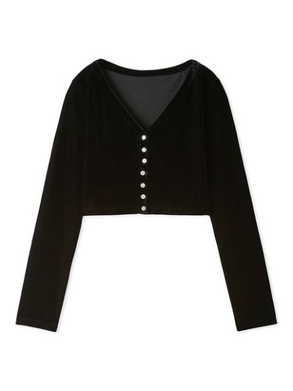 【セットアップ対応】コンパクトVネックベロアカーディガン
