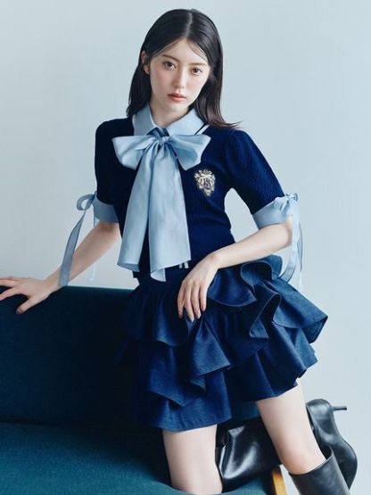 シャツカラーエンブレムニットプルオーバー