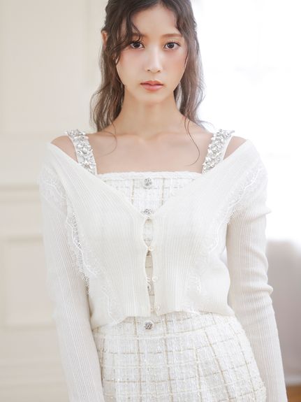 レーストリムリブカーディガン