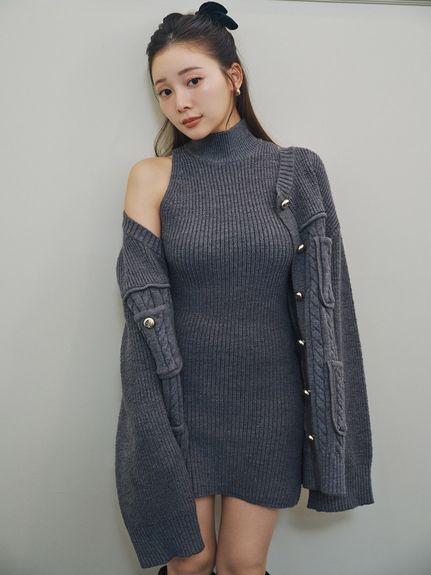 【セットアップ対応】金ボタンミドルカーディガン