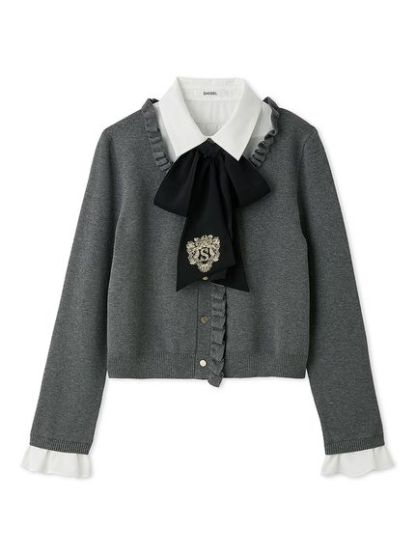 ロゴボウタイドッキングフリルカーディガン