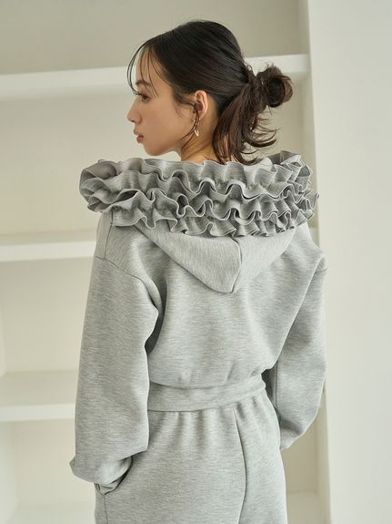 【多色展開】フリルショートジップパーカー
