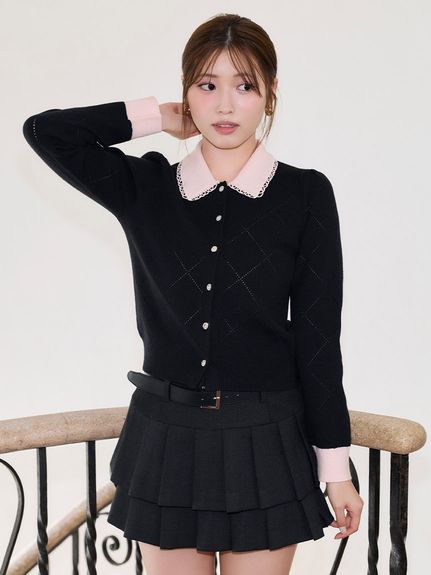 【USAGI ONLINE限定】アイレットアーガイルニットカーディガン