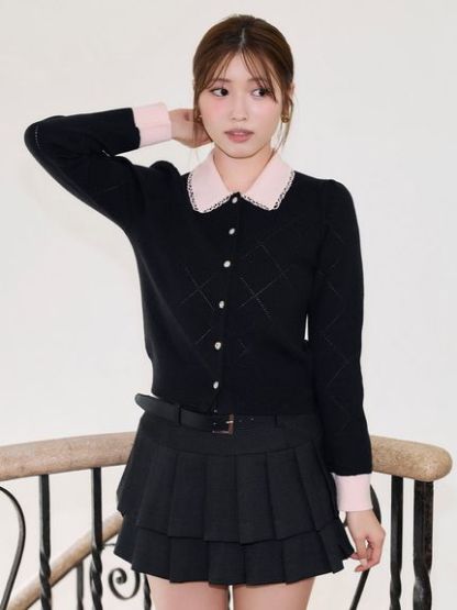 【USAGI ONLINE限定】アイレットアーガイルニットカーディガン