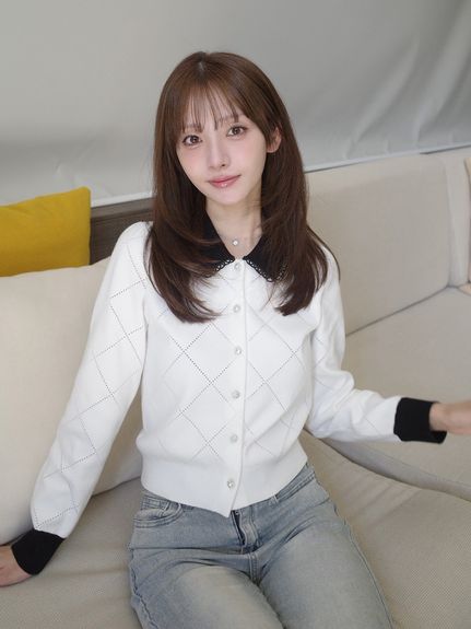 【USAGI ONLINE限定】アイレットアーガイルニットカーディガン