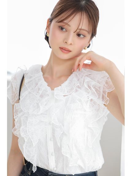 レースノースリフリルブラウス