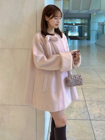 【WEB限定】ファー付きリボンブローチコート