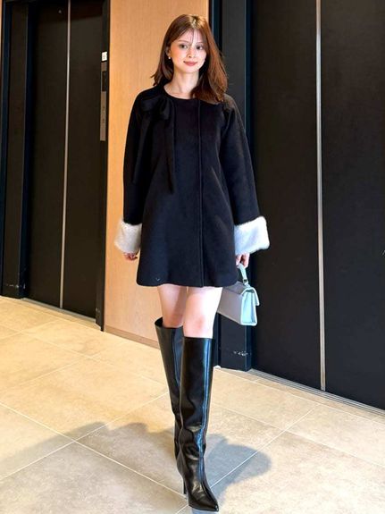 【WEB限定】ファー付きリボンブローチコート